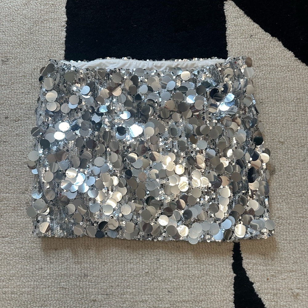 Silver Sequin Mini Skirt